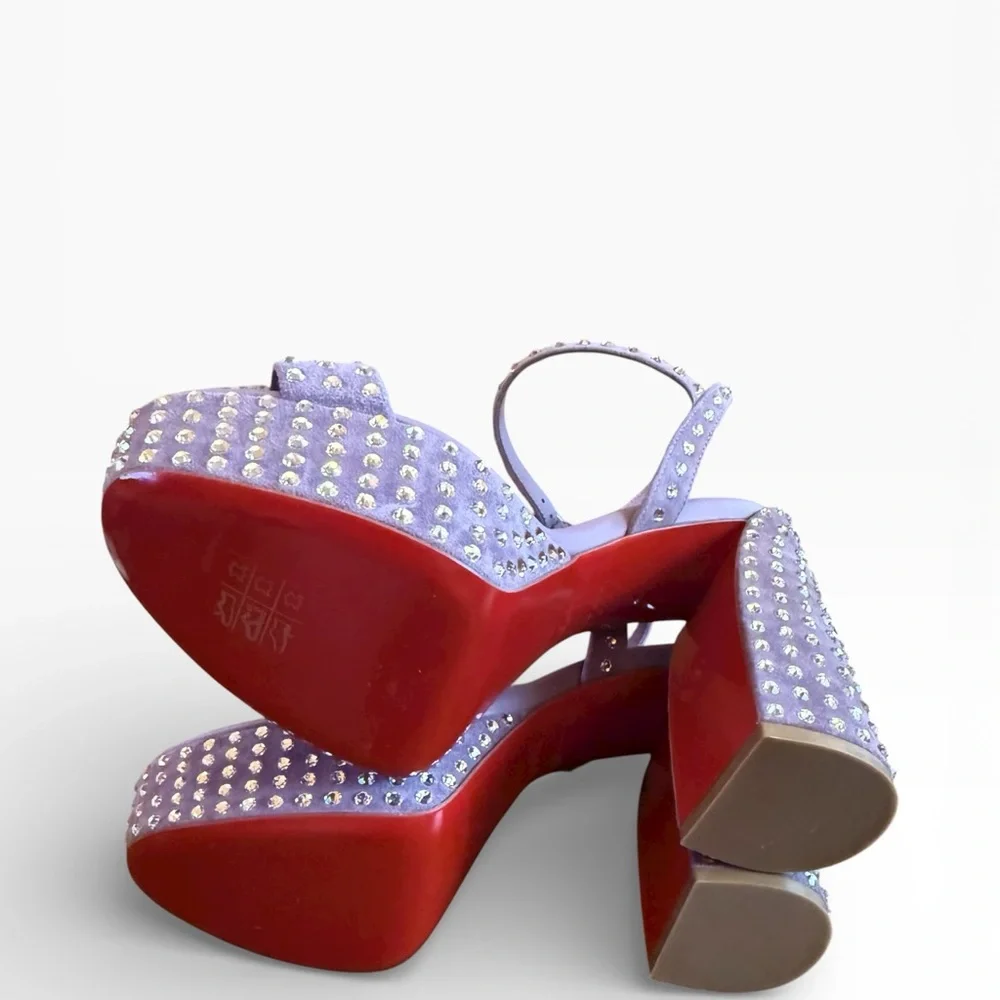 Christian Louboutin Purple Suede Crystal Embellished Movida Jane Platforms 37.5 - Picture 10 of 13